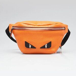 Fendi Orange Pebbled Leather Monster Eyes Belt Bag - 7VB011